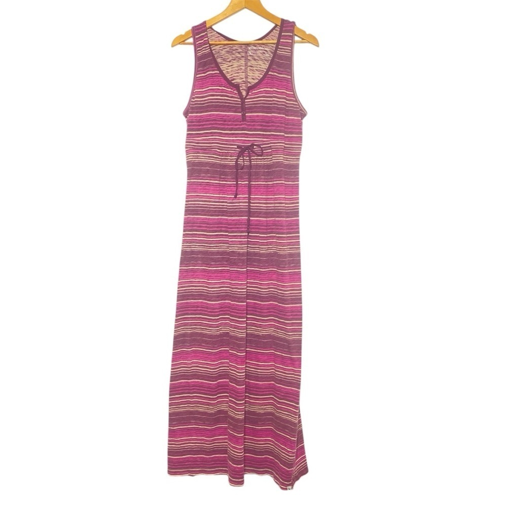 Eddie Bauer Sleeveless Maxi Dress Womens L Pink Striped V-Neck Knit Beach Summer
